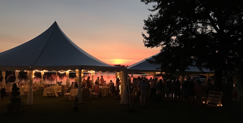 Wedding reception tents at sunset