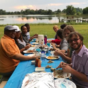 Guests enjoying a "crab pickin' during summer in Mathews