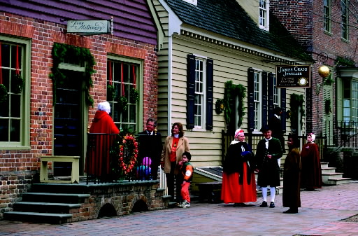 Photo of Colonial Williamsburg reenactors. Colonial Christmas Celebrations