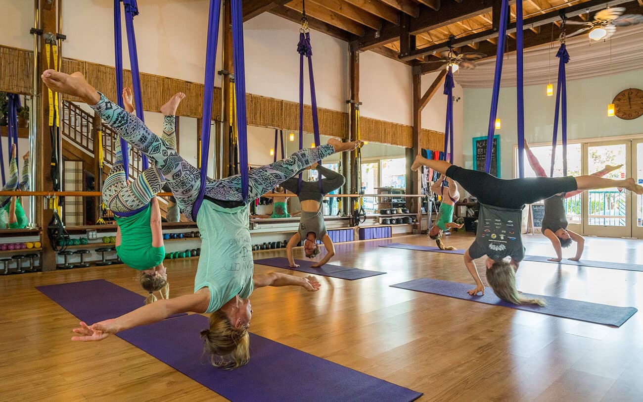 Aerial yoga hammocks.