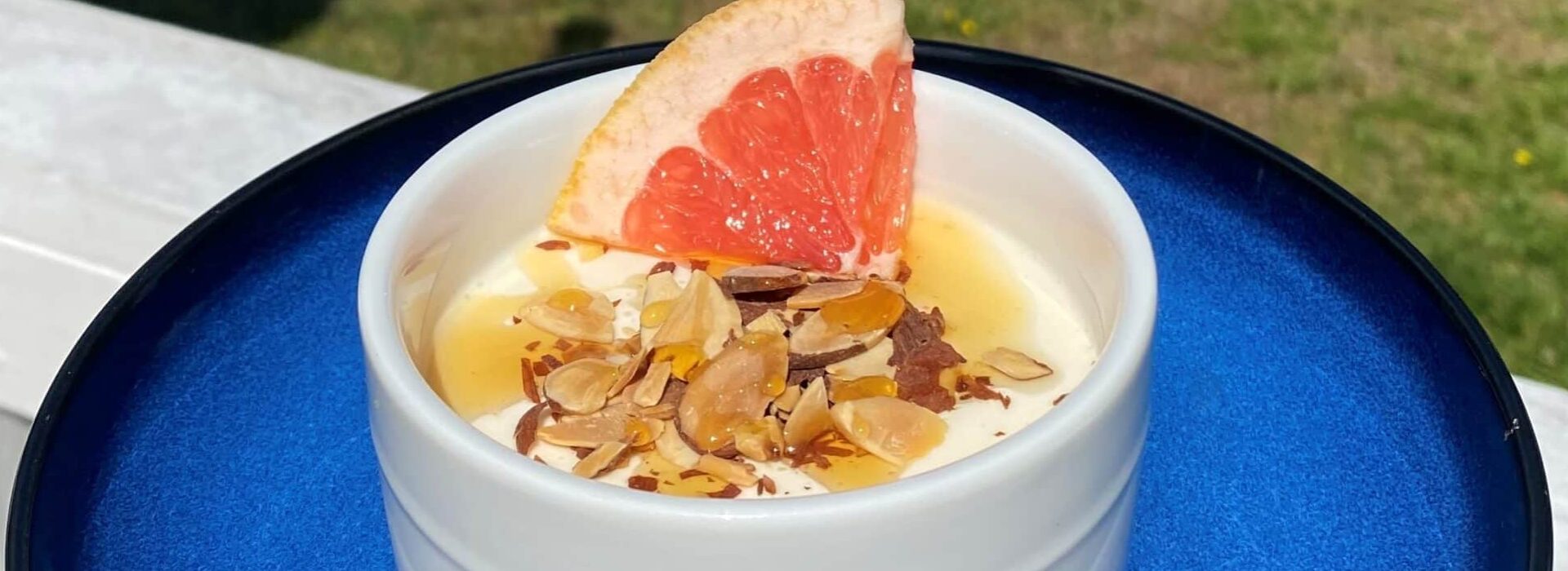 Photo of Grapefruit panna Cotta, with toasted almonds and honey